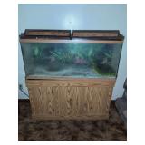 Glass Aquarium with Wood-Grain Cabinet Stand and Filtration Accessories