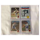 (4) 1973 Topps Baseball Card Lot: Juan Marichal #480, Walter Johnson #478, Don Sutton #10, Fergie Jenkins #180