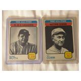 (2) 1973 Topps Baseball #474 Babe Ruth All-Time R.B.I. Leader and #475 Ty Cobb All-Time Batting Leader Lot