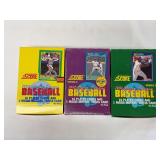 (3) 1990 Score Baseball Box and 1991 Score Series 1 and Series 2 Baseball Boxes