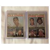 (2) 1963 Topps Baseball #1 E.R.A. Leaders (Sandy Koufax) and #3 Pitching Leaders (Sandy Koufax, Juan Marichal, Warren Spahn, Jim Maloney) Lot