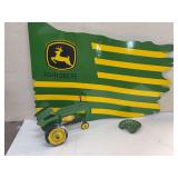 John Deere Themed Metal Sign and Novelty Tractor
