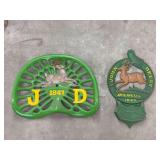 John Deere Cast Iron Seat and Sign