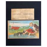 (2) Case & Willard Advance Thresher Trade Cards