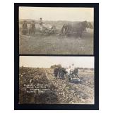(2) McCormick Binder + Potato Digger Photo Postcards