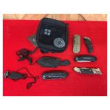 Tactical Pouch and Assorted Folding and Fixed Blade Knives