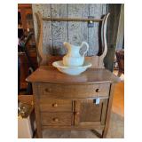 Washstand with Porcelain Pitcher and Basin Set