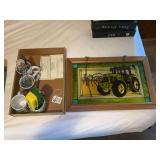 Collection of John Deere Memorabilia: Stained Glass, Mugs, and Diecast Items