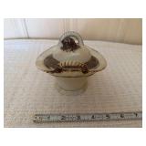 Milk Glass Covered Basket Dish with Bird Finial