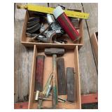Assorted Pneumatic Air Tools, Hand Tools, and Metal Wedges