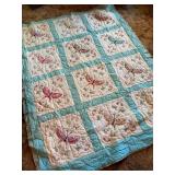 Embroidered Butterfly Motif Quilt with Teal Sashing