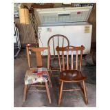 Assorted Wooden Chairs and Metal Floor Lamp