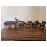 Cast Iron Horse-Drawn Beer Wagon Toy with Barrels