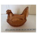 Amber Glass Hen on Nest Covered Dish