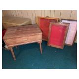 Wooden Side Table and Three Glass-Front Display Cases