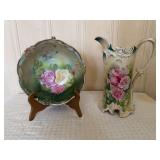 RS Prussia Porcelain Pitcher and J.P.L. Bavaria Floral Bowl Set