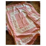 Hand-Sewn Quilt and Matching Bolster with Floral Embroidery