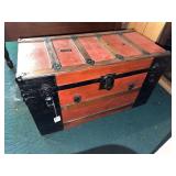 Wooden Storage Trunk with Metal Hardware and Floral Interior Lining