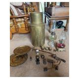 Assorted Decorative Metalware and Glass Oil Lamps Collection