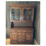 Traditional Two-Piece Wooden Hutch with Glass Display Cabinet
