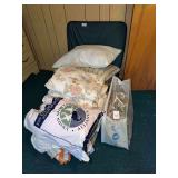 Assorted Household Linens and Bedding with (3) Down Pillows