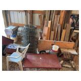 Assorted Farm and Workshop Lot including Fencing, Lumber, and Utility Items