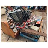 Assorted Workshop Lot with Portable Work Lights, Hand Tools, and Safety Gear