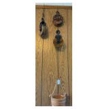 Collection of Three Industrial Pulleys and Wooden Bucket