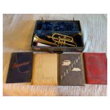(4) Panorama High School Yearbooks and Brass Cornet in Case