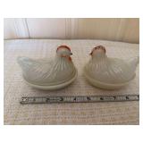 Pair of Milk Glass Hen on Nest Covered Dishes