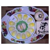 Assorted Ceramic Kitchenware Collection including Turkey Platter, Egg Plate, and Skunk Themed Containers