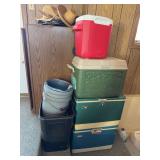 Collection of Assorted Coleman and Rubbermaid Coolers with Utility Buckets