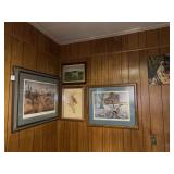 (4) Wildlife and Sporting Art Prints and Metal Sign