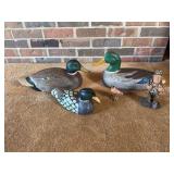 Collection of Decorative Mallard Duck Decoys and Hunter Figurine