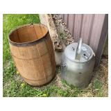 Metal Milk Can and Wooden Stave Barrel