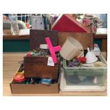 Assorted Household Utility Lot with Florida Queen Cigar Box and Storage Containers