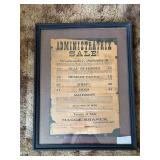 Framed Administratrix Public Auction Notice, L.T. Kramer Estate