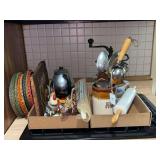 Assorted Kitchenware Collection with Utensil Crock and Glassware