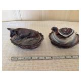Two Slag Glass Covered Animal Dishes, Cow and Turtle