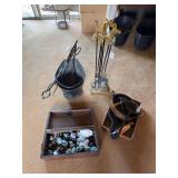 Fireplace Accessory Collection with Horse-Head Tool Set and Copper Basin