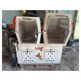 Two Plastic Pet Carriers and Wooden Transport Box