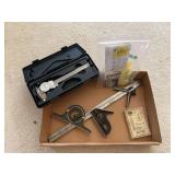 Mitutoyo Dial Caliper, Combination Square Set, and Craftsman Steel Square