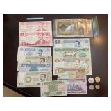 Collection of Iraqi Dinar Banknotes and Japanese Military Currency