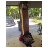 Rolling Wooden Storage Cabinet with Assorted Automotive and Household Supplies