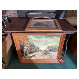 Folding Table and Framed Western Artworks