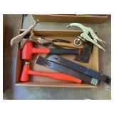 Assorted Hand Tool Collection Including Hammers, Pliers, and Pry Bars