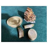 Collection of Scrimshaw-Style Decorative Items and Brigg Ashtray