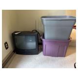 Curtis Mathes Television with Integrated VCR and Two Totes of VHS Tapes