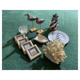 Nautical Themed Decorative Collection Including Lighthouse Ceramics and Bird Figures