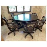 Octagonal Game Table with Six Rolling Chairs